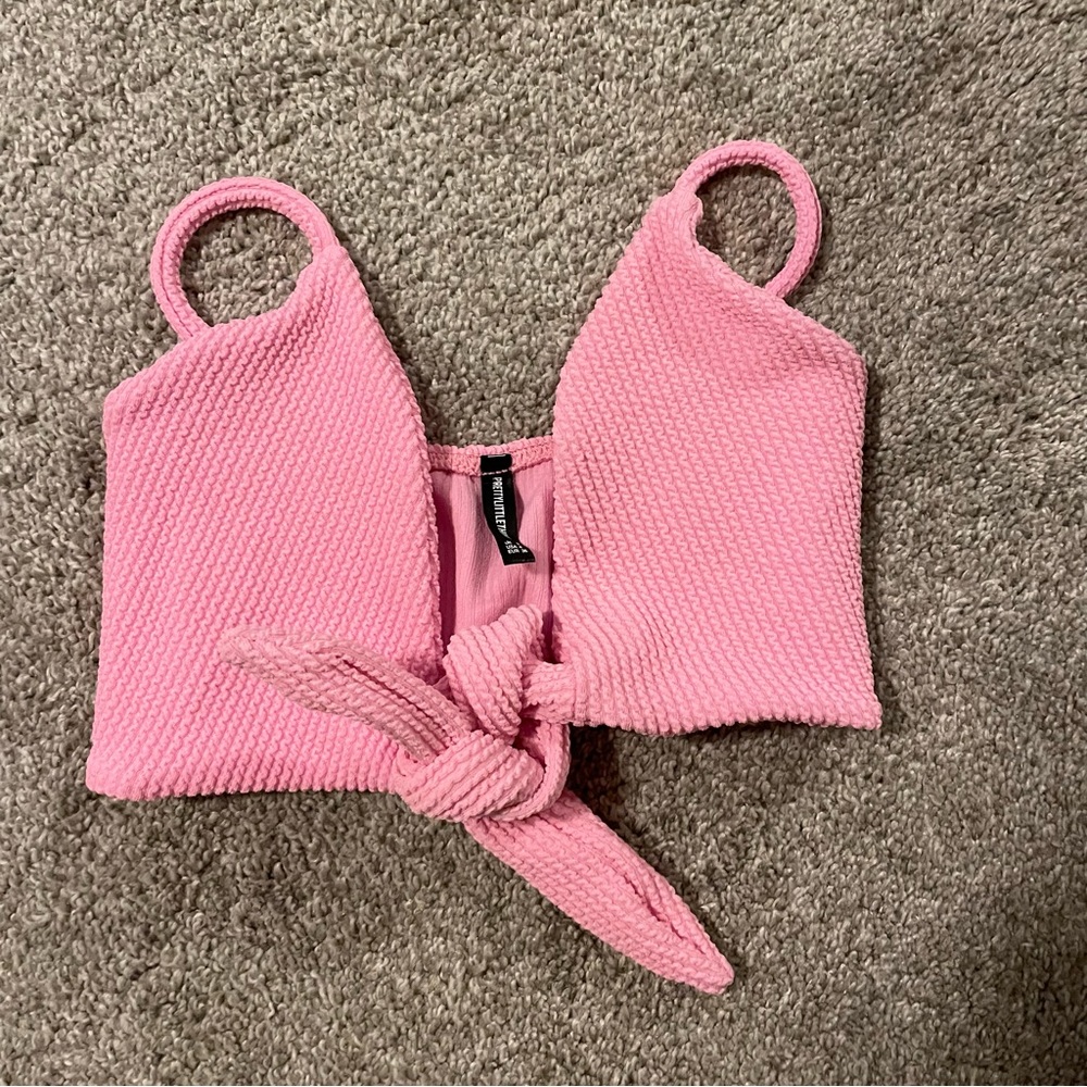 PrettyLittleThing Pink tie front bikini top